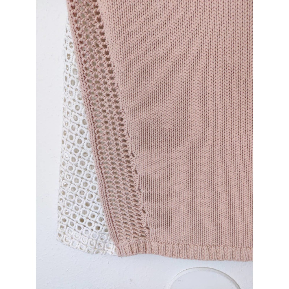 Anthropologie Moth Madeira Pink & White Eyelet Knit Back Pullover Sweater Size S - Picture 7 of 11